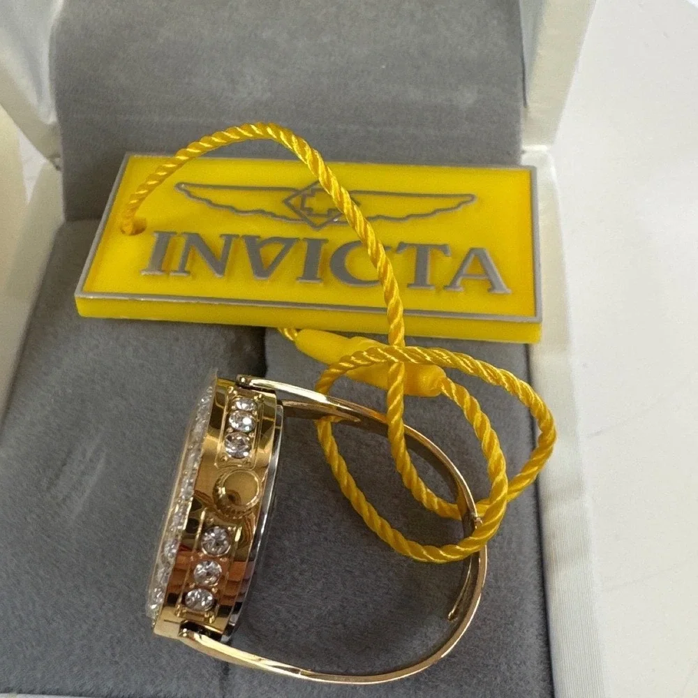 Invicta Angel Ring Watch Womens Gold New Crystal Bezel 234804 Adjustable